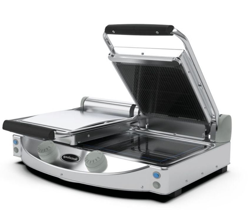 Spidocook (Spidoglass) SP 020 PR-GB Double Contact Grill - Manual Control With Ribbed Top & Smooth Base Ceramic Plates