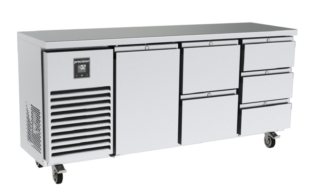 Precision MCU 323 SS Three Door Counter Fridge (520mm deep)